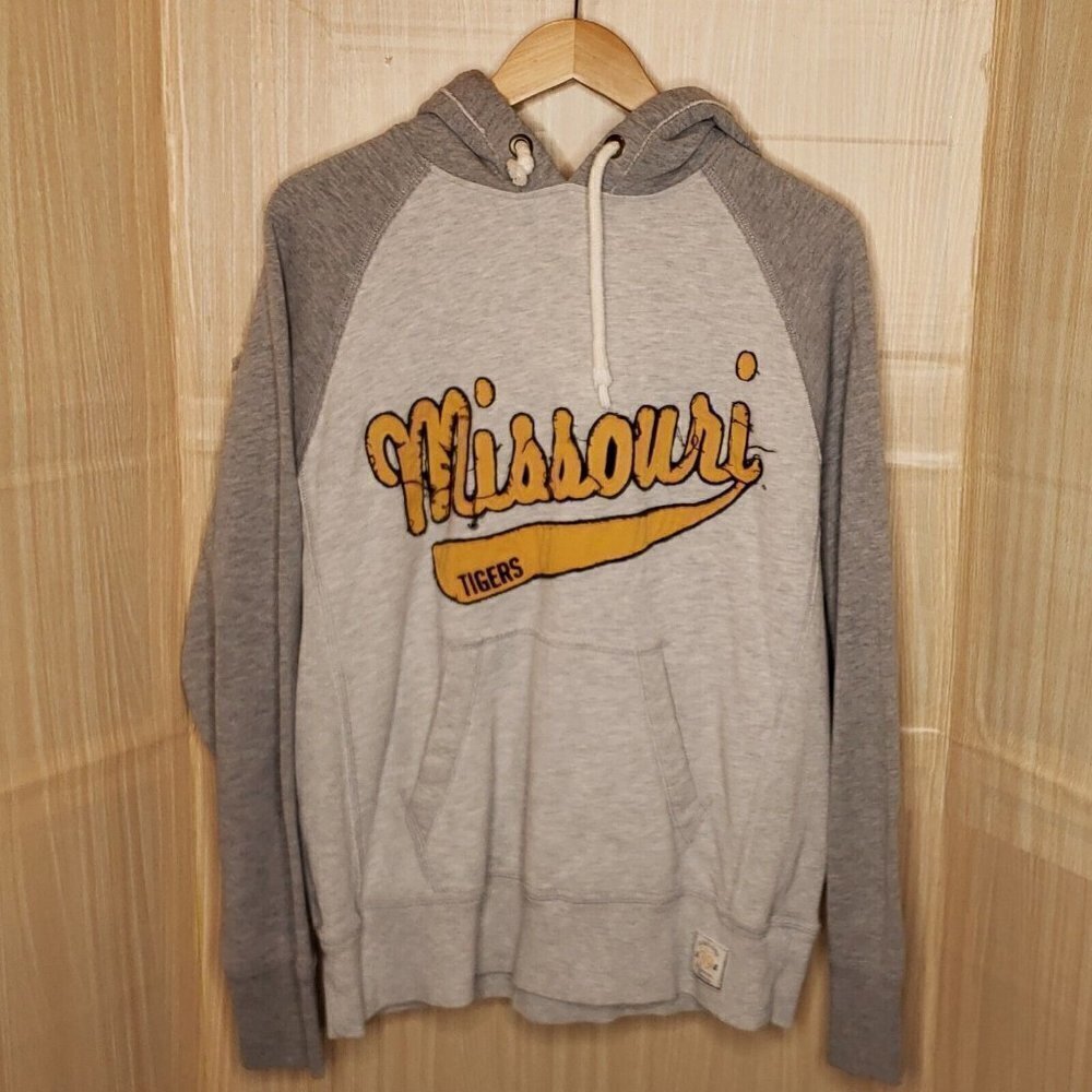 Banner 47 Mens Grey Distressed University Of Missouri Hooded Pullover Sweatshirt